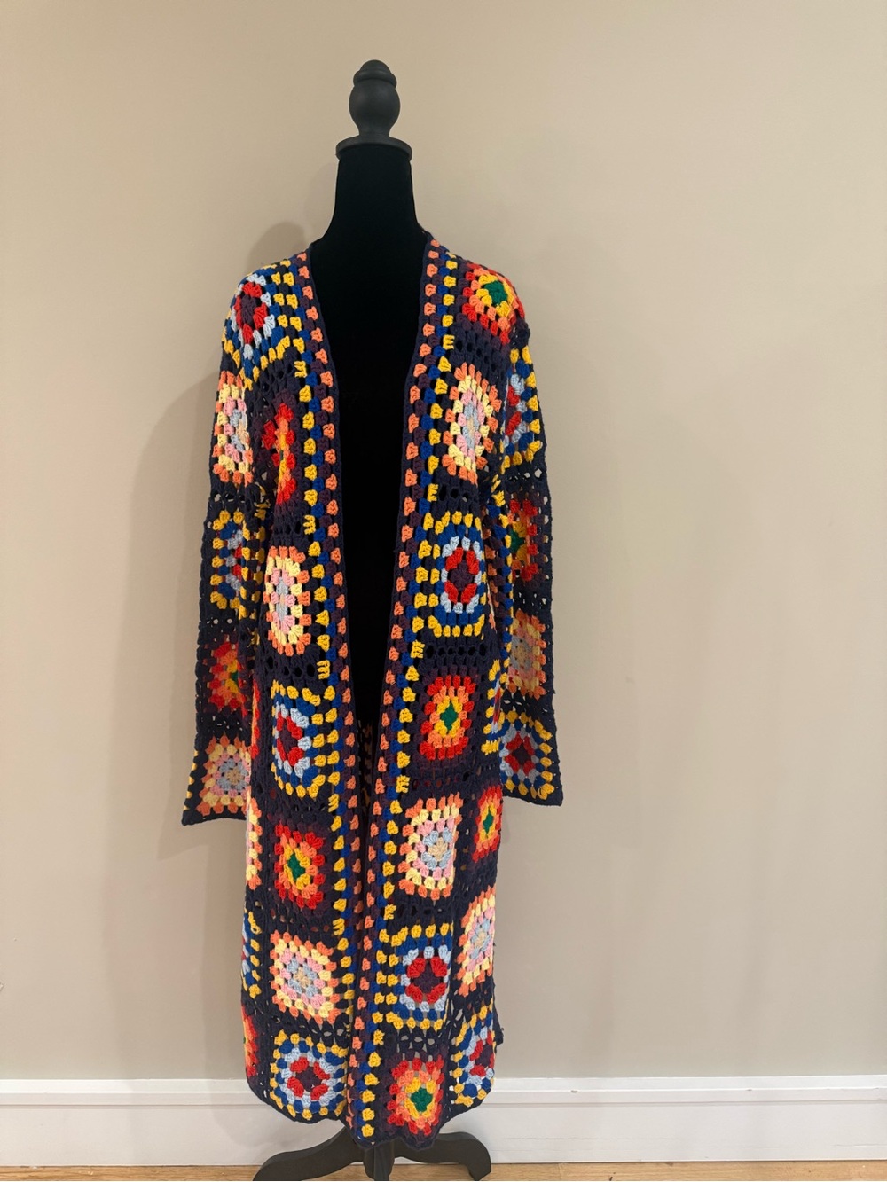 SAACHI Multicolor Crochet Granny-Square Long Cardigan - Picture 2 of 6